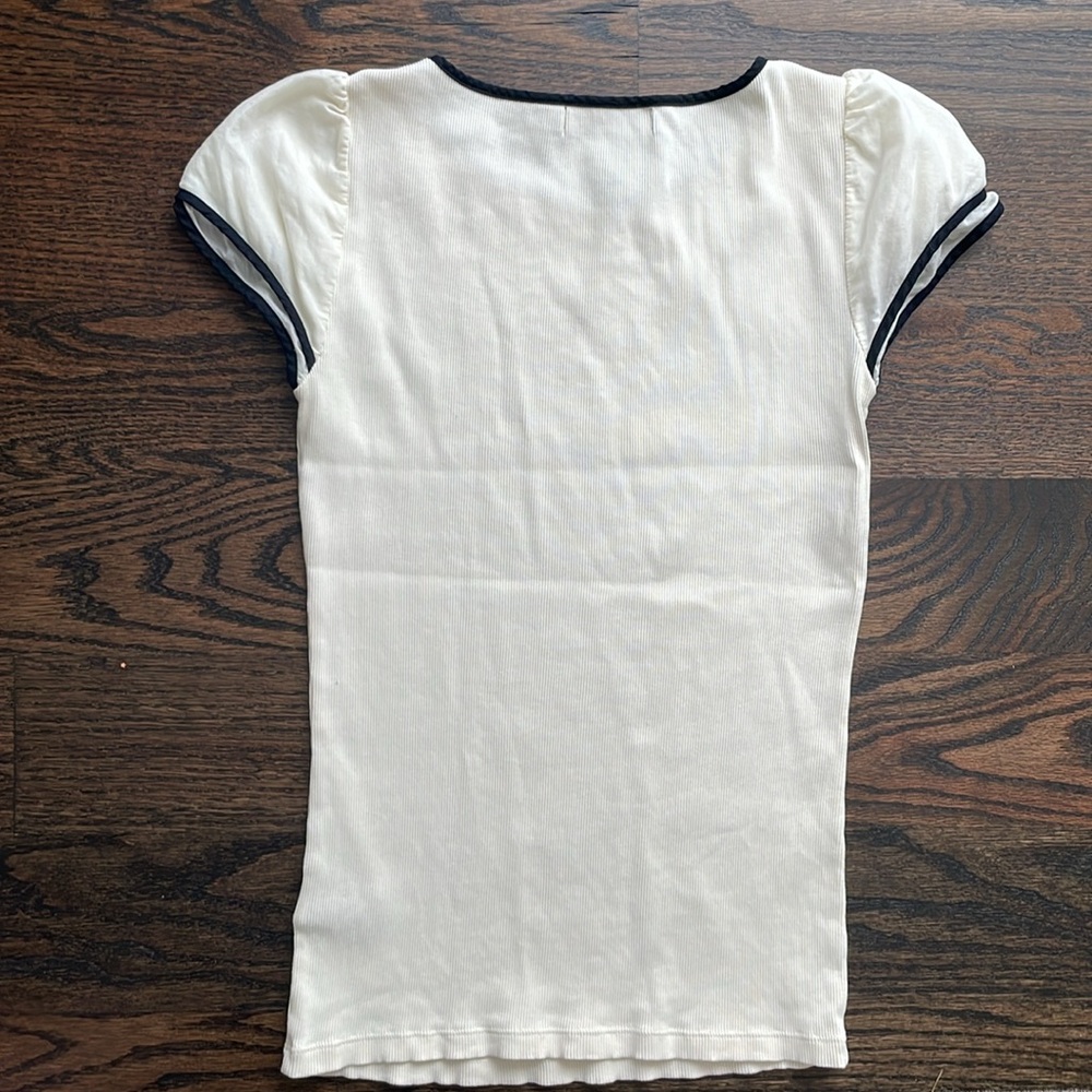 Lauren White Puff Sleeve Top with Black Trim - Picture 3 of 3